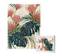 500 Pieces Jigsaw Puzzles Wooden Jigsaw Toy Family Game for Adults Teens,Exotic Palm Leaves Jungle Leaf Tropical Floral Pink Green Printed