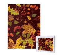 500 Pieces Jigsaw Puzzles Wooden Jigsaw Toy Family Game for Adults Teens,Fall Autumn Leaves Acorn Berries Printed