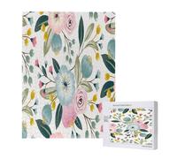 500 Pieces Jigsaw Puzzles Wooden Jigsaw Toy Family Game for Adults Teens,Floral Spring Flowers Lovely Blue Pink Rose Green Leaf Sweet Colors