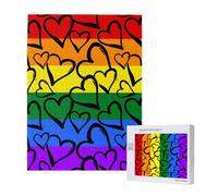 500 Pieces Jigsaw Puzzles Wooden Jigsaw Toy Family Game for Adults Teens,Gay Pride Rainbow Colored Hearts