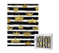 500 Pieces Jigsaw Puzzles Wooden Jigsaw Toy Family Game for Adults Teens,Golden Crown Glitter With Black And White Stripes