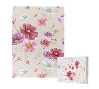 500 Pieces Jigsaw Puzzles Wooden Jigsaw Toy Family Game for Adults Teens,Hand Drawn Cosmos Flower Pattern
