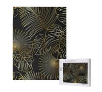 500 Pieces Jigsaw Puzzles Wooden Jigsaw Toy Family Game for Adults Teens,Seamless Pattern Of Exotic Jungle Tropical Golden Palm Leaves