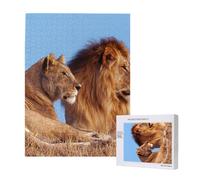 500 Pieces Jigsaw Puzzles Wooden Jigsaw Toy Family Game for Adults Teens,Two Lions Print