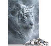 500 Pieces Jigsaw White Tiger in Smoke Puzzle for Adults Woodenboard Puzzles Educational Games Home Decoration Puzzle 500pcs (52x38cm)