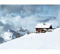 500 Pieces Jigsaws Adults Puzzles Gifts - House mountains snow 52x38cm