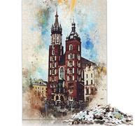 500 Pieces Krakow Poland Watercolor Creative Square Jigsaw Puzzles for Adults & Wooden Puzzles Challenging Game 500pcs (52x38cm)