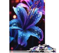 500 Pieces Lily Flower Neon Cosmic Puzzle Jigsaw, Difficulty Puzzle Jigsaw Educational Game Toy Family Decoration 500pcs (52x38cm)