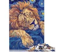 500 Pieces Lion Sleeping in Starry Night Style Jigsaw Puzzle Wooden Puzzles for Adults Teenagers Teenager Man Woman Gift 500pcs (52x38cm)