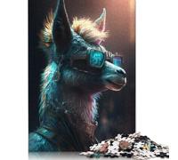 500 Pieces Llama Cyberpunk Sunglasses Creative Square Jigsaw Puzzles for Adults And Wooden Puzzles Challenging Game 500pcs (52x38cm)