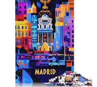 500 Pieces Madrid Geometric Night - Vibrant Urban Illustration for Adults Difficult Jigsaw Puzzles Wooden Puzzles for Adults Family Entertainment Toys 500pcs (52x38cm)