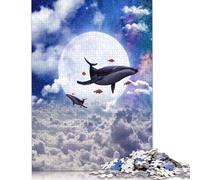 500 Pieces Magical Whales In The Sky Jigsaw Square Puzzle for Adults Wooden Puzzles Unique Challenge Games 500pcs (52x38cm)