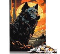 500 Pieces Majestic Black Wolf Moon Creative Square Wooden Jigsaw Puzzles for Adults Educational Game Challenge Toy 500pcs (52x38cm)