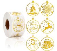 500 Pieces Merry Christmas Stickers Labels, Roll for Envelope Gold and Silver Foil Snowflake Stickers Round Self-Adhesive Sealing Labels，Round Crafts Presents Kids Card Making Envelopes (C)
