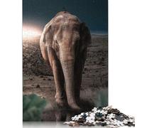 500 Pieces Midnight Elephant Jigsaw Puzzles for Adults Wooden Puzzle Educational Game for Adult Teenagers 500pcs (52x38cm)