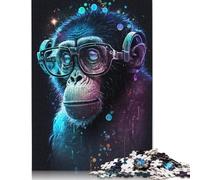 500 Pieces Monkey Wearing Glasses Puzzle Jigsaw, Difficulty Puzzle Jigsaw Educational Game Toy Family Decoration 500pcs (52x38cm)