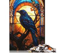 500 Pieces 'Moonlit Crow Stained Glass Jigsaw Puzzle Wooden Puzzle Adult Jigsaw Puzzle Sustainable Puzzle for Adults 500pcs (52x38cm)