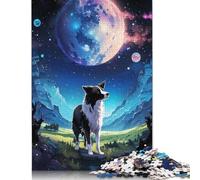 500 Pieces Moonlit Loyalty Dog Creative Square Wooden Jigsaw Puzzles for Adults Educational Game Challenge Toy 500pcs (52x38cm)