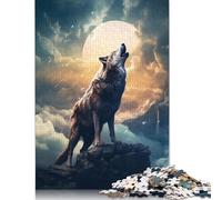 500 Pieces Mystic Moon Wolf Creative Square Wooden Jigsaw Puzzles for Adults Educational Game Challenge Toy 500pcs (52x38cm)