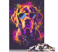 500 Pieces Neon Beagle with Sunglasses Puzzle Jigsaw Adults Jigsaw Difficulty Jigsaw Educational Game Toy Family Decoration 500pcs (52x38cm)
