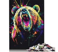 500 Pieces Neon Bear Roar Jigsaw Puzzles Wooden Puzzle for Adults And Teenager Educational Game for Adult Teenagers 500pcs (52x38cm)