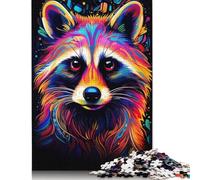 500 Pieces Neon Raccoon Square Jigsaw Puzzles for Adults And Wooden Puzzles 500pcs (52x38cm)