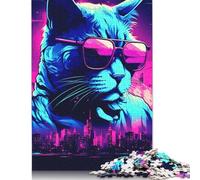 500 Pieces Neon The City Cat Puzzles Jigsaw Adults Difficulty Jigsaw Puzzle Relaxing Games Toy 500pcs (52x38cm)