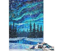 500 Pieces Northern Lights Mosaic Creative Square Wooden Jigsaw Puzzles for Adults Educational Game Challenge Toy 500pcs (52x38cm)