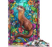 500 Pieces of Jigsaw Puzzle Stained Glass Otter Jigsaw Puzzles Game Birthday Gifts Puzzles Decorative Jigsaw Puzzle for Adults And Teenagers 500pcs (52x38cm)