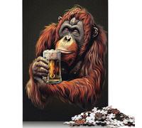 500 Pieces Orangutan with Beer Creative Square Wooden Jigsaw Puzzles for Adults Educational Game Challenge Toy 500pcs (52x38cm)