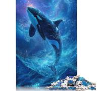 500 Pieces Orca Leaping Through Stars Wood Puzzles Wooden Puzzles for Adults& Teenagers Age 12 Years Up 500pcs (52x38cm)
