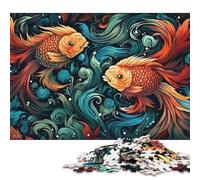 500 Pieces Pair of Koi Fish Jigsaw Square Puzzle for Adults Wooden Puzzles Unique Challenge Games 500pcs (52x38cm)