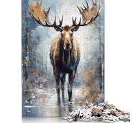 500 Pieces Palette Moose Painting for Adults Difficult Jigsaw Puzzles Wood Puzzles Wooden Puzzles Game Toys for Adults 500pcs (52x38cm)