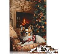 500 Pieces Papillon Dog by Fireplace Elegant Christmas Dog Art Jigsaw Puzzles for Adults Wooden Puzzle Jigsaws for Adults Stress Relief Toys 500pcs (52x38cm)