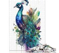 500 Pieces 'Peacock in Watercolor Creative Square Jigsaw Puzzles for Adults & Wooden Puzzles Challenging Game 500pcs (52x38cm)