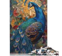 500 Pieces Peacock Stained Glass Art Puzzle for Adults Puzzles for Adults & Teenager Secret Santa Gifts 500pcs (52x38cm)
