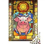 500 Pieces Pig Stained Glass Style 1 Square Jigsaw Puzzles for Adults And Wooden Puzzles 500pcs (52x38cm)