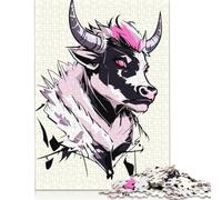 500 Pieces Pink Bull Illustration Puzzle, Puzzle Jigsaw Puzzles Challenge Jigsaw Puzzle Impossible Puzzle Game for Adults 18+ 500pcs (52x38cm)