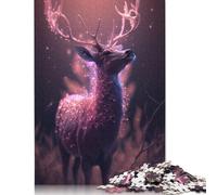 500 Pieces Pink Fantasy Deer Glow Jigsaw Puzzle Wooden Puzzle Adult Jigsaw Puzzle Sustainable Puzzle for Adults 500pcs (52x38cm)