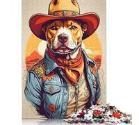 500 Pieces Pitbull Dog Cowboy Jigsaw Puzzles Wooden Puzzle for Adults And Teenager Educational Game for Adult Teenagers 500pcs (52x38cm)