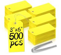 500 Pieces Plastic Shipping Tags with Wire Waterproof Hang Tags Heavy Duty Labeling Tags with String Wires Tags Labels Labeling Tags Stacking Tags for Equipment Car Parts (Yellow, 3x6)