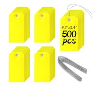 500 Pieces Plastic Shipping Tags with Wire Waterproof Hang Tags Heavy Duty Labeling Tags with String Wires Tags Labels Labeling Tags Stacking Tags for Equipment Car Parts (Yellow, 4 3/4 x 2 3/8)