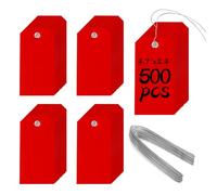 500 Pieces Plastic Shipping Tags with Wire Waterproof Hang Tags Heavy Duty Labeling Tags with String Wires Tags Labels Labeling Tags Stacking Tags for Equipment Car Parts (Red, 4 3/4 x 2 3/8)