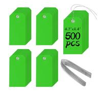 500 Pieces Plastic Shipping Tags with Wire Waterproof Hang Tags Heavy Duty Labeling Tags with String Wires Tags Labels Labeling Tags Stacking Tags for Equipment Car Parts (Green, 4 3/4 x 2 3/8)