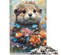 500 Pieces 'Playful Otter Flower Crown Jigsaw Wooden Puzzle Jigsaws for Adults Family Entertainment Toys 500pcs (52x38cm)