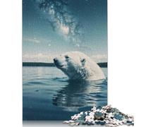 500 Pieces 'Polar Bear Swims Cosmic Jigsaw Square Puzzle for Adults Wooden Puzzles Unique Challenge Games 500pcs (52x38cm)