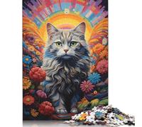 500 Pieces Psychedelic Art Cat Jigsaw Puzzle Difficulty Puzzle Education Games Toys 500pcs (52x38cm)