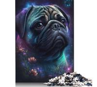 500 Pieces Pug with Flowers Jigsaw Puzzles for Adults Jigsaw Puzzle for Family Time Brain Challenge 500pcs (52x38cm)