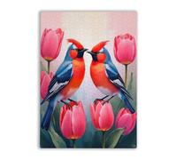 500 Pieces Puzzle for Adults A Couple Bird The Pink Tulips Abstract Colorful Jigsaw Puzzles for Adults and Teens Puzzle Toys Wooden Gifts