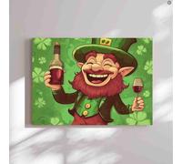 500 Pieces Puzzle for Adults St. Patrick's Day Cartoon Leprechaun Holding Red Wine Bottle and Glass Colorful Cultural Challenge Art Puzzle Holiday Christmas New Year Decoration